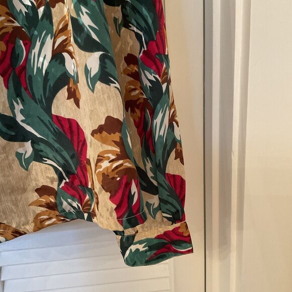 NICOLA Floral Print Blouse Pullover Long Sleeves Silky Beige Green Red, Size 10 - Picture 6 of 11